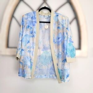 *NWOT* Haband, Chiffon Blue Floral Dipped hem Kimono Jacket / Cover Up SZ LP